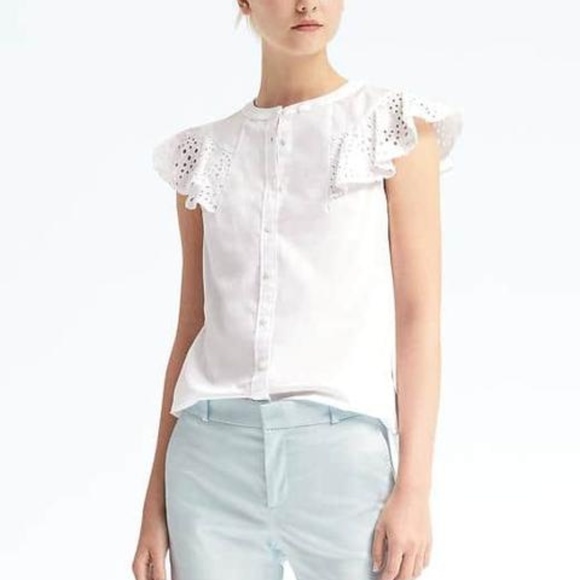 Banana Republic Tops - Banana Republic Riley-Fit Eyelet Flutter Shirt, 2